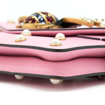 Gucci Pearl Studded Mini Broadway Bee Shoulder Bag Pink