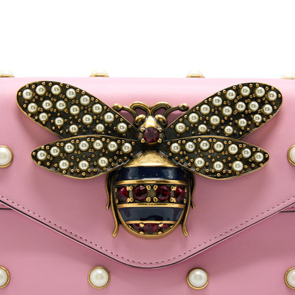 Gucci Pearl Studded Mini Broadway Bee Shoulder Bag Pink