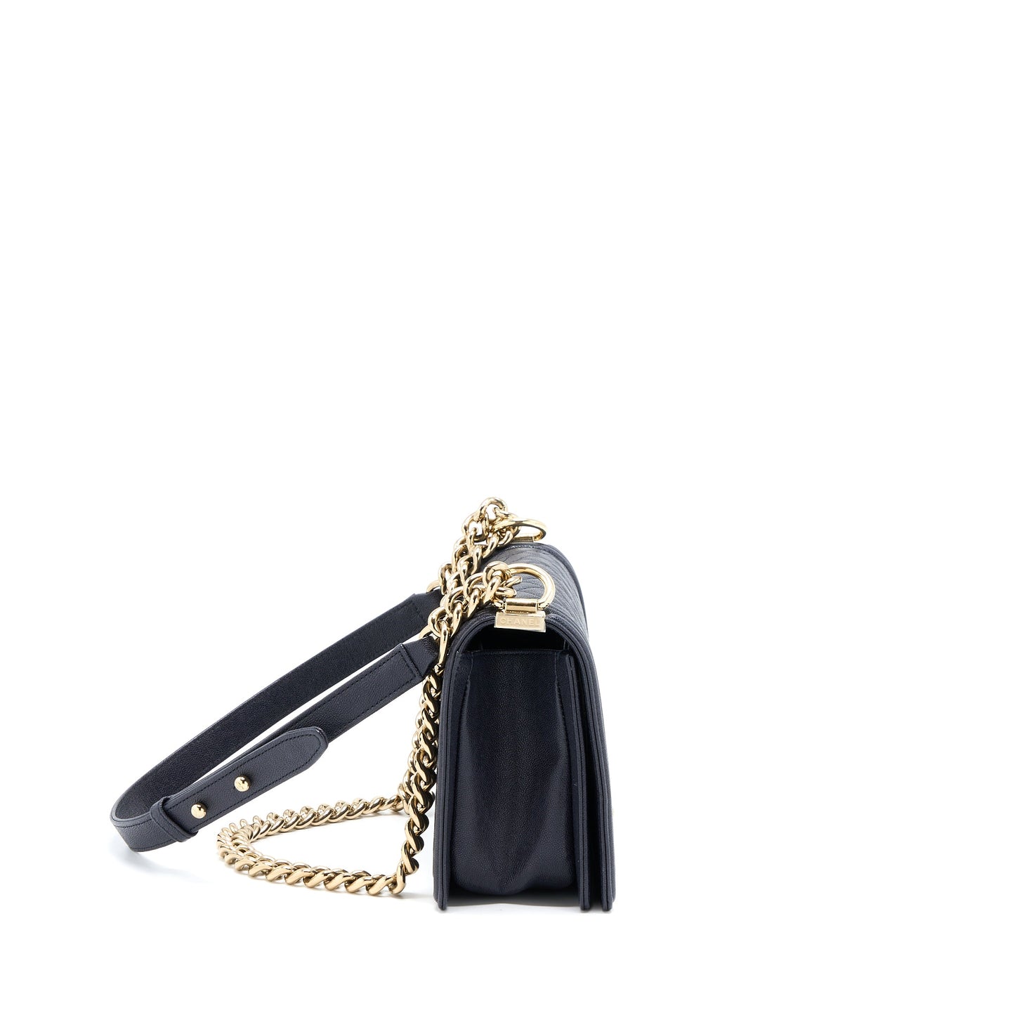 Chanel Medium Boy Bag Grained Calfskin Dark Blue L