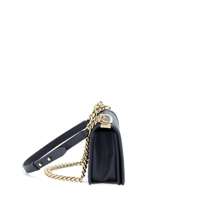 Chanel Medium Boy Bag Grained Calfskin Dark Blue L