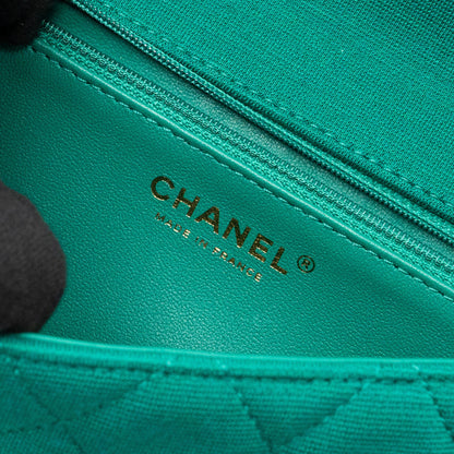 Chanel 23a Classic Flap Clutch Fabric Green L(Microchip)