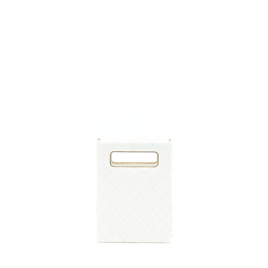 Chanel Vertical Evening Chain Bag Caviar White L (Microchip)