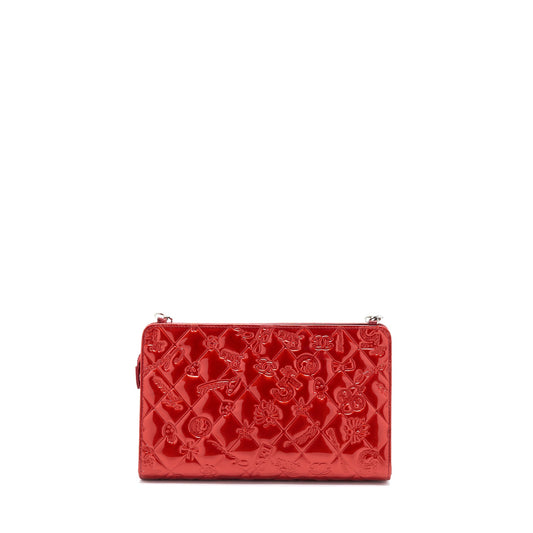 Chanel Vintage Leather Charm Printed Chain Shoulder Bag Red
