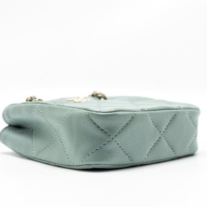 Chanel mini quilted chain bag lambskin light blue L