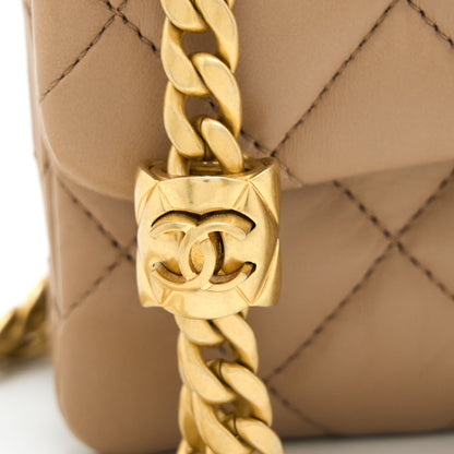 Chanel 22K Gold Pillar Adjustable Chain Flap Bag Lambskin Beige  (Microchip)