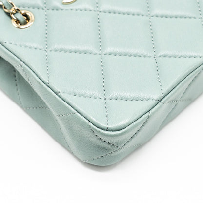 Chanel mini quilted chain bag lambskin light blue L