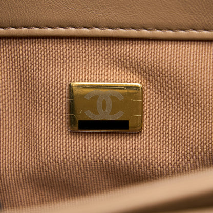 Chanel 22K Gold Pillar Adjustable Chain Flap Bag Lambskin Beige  (Microchip)