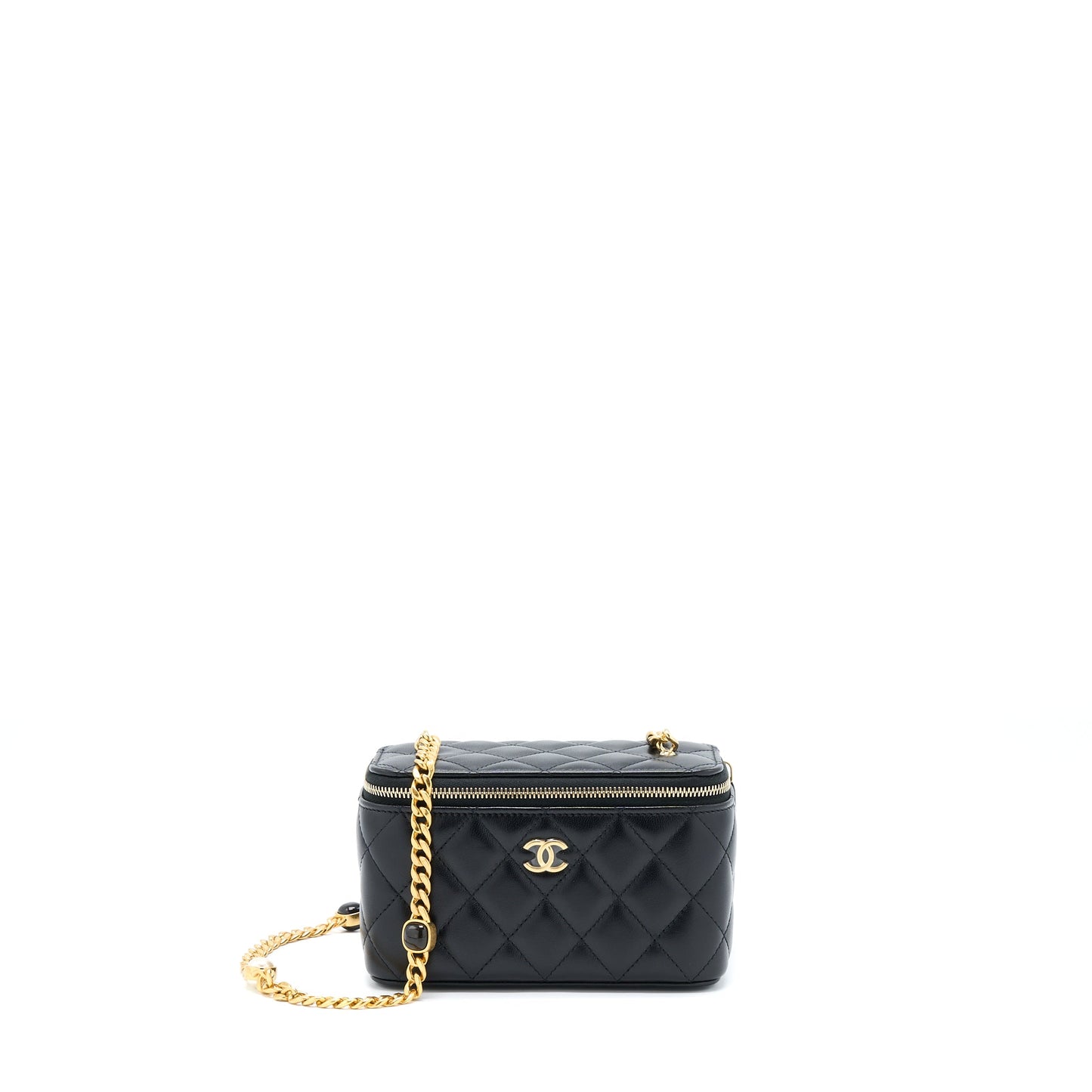 Chanel Long Vanity With Detailed Chain Lambskin Black
