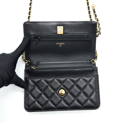 Chanel Pearl Crush Wallet On Chain Lambskin Black