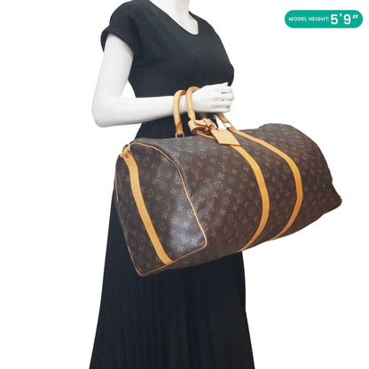 LOUIS VUITTON Keepall 55 Bandouliere Monogram Canvas Travel Bag Brown