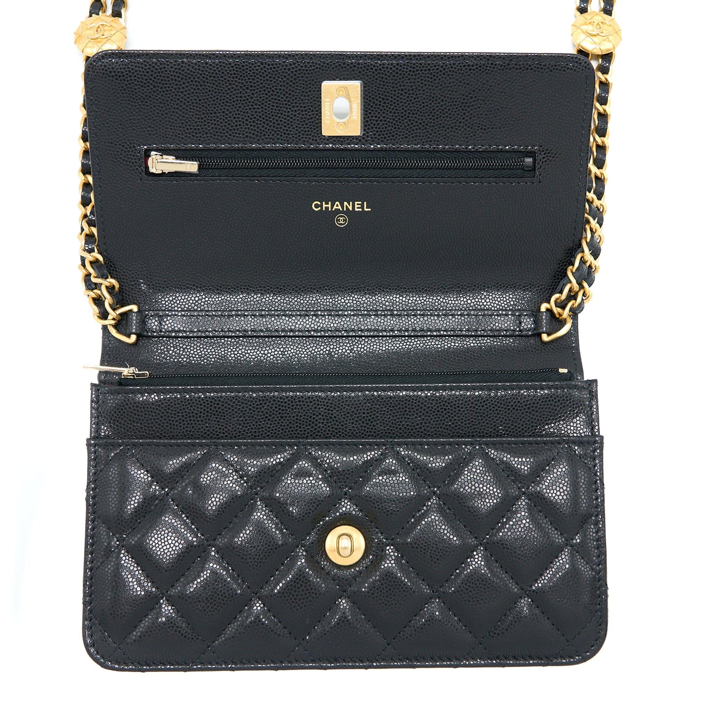 Chanel 22A Wallet On Chain Caviar Black  (Microchip)