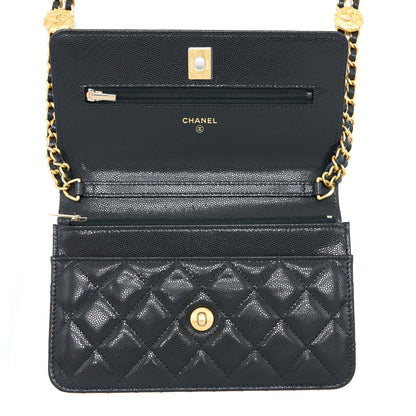 Chanel 22A Wallet On Chain Caviar Black  (Microchip)
