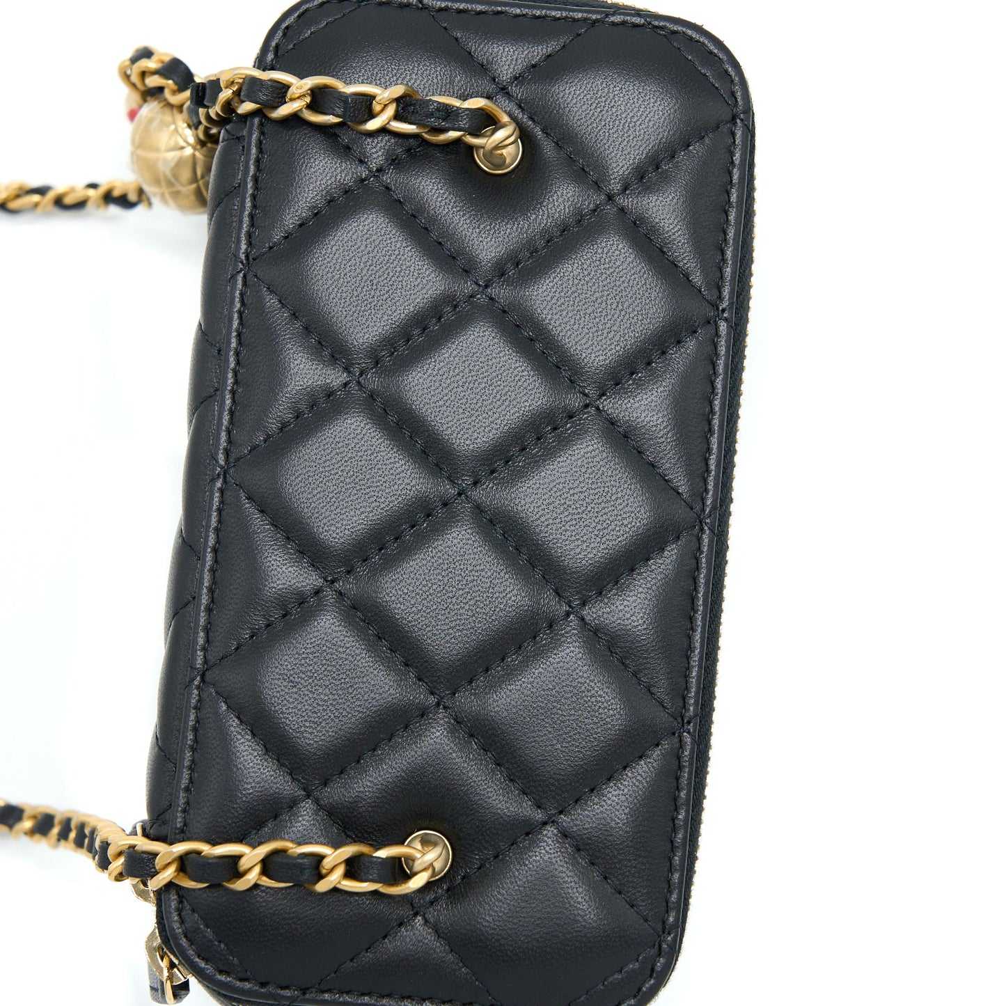 Chanel 22B Pearl Crush Long Vanity with Chain Lambskin Black  (Microchip)