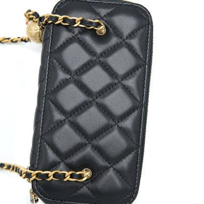 Chanel 22B Pearl Crush Long Vanity with Chain Lambskin Black  (Microchip)