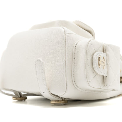 Chanel 23k Triple Pocket Mini Backpack Caviar White L(Microchip)