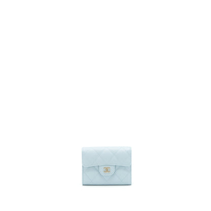 Chanel 22P Flap Double Card Holder Caviar Light Blue L