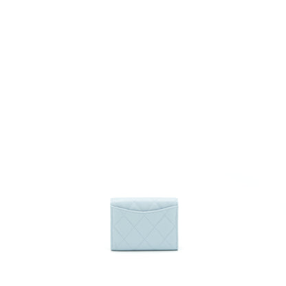Chanel 22P Flap Double Card Holder Caviar Light Blue L