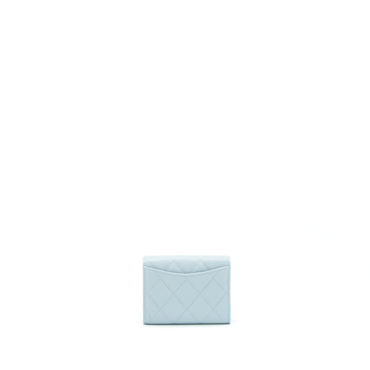 Chanel 22P Flap Double Card Holder Caviar Light Blue L