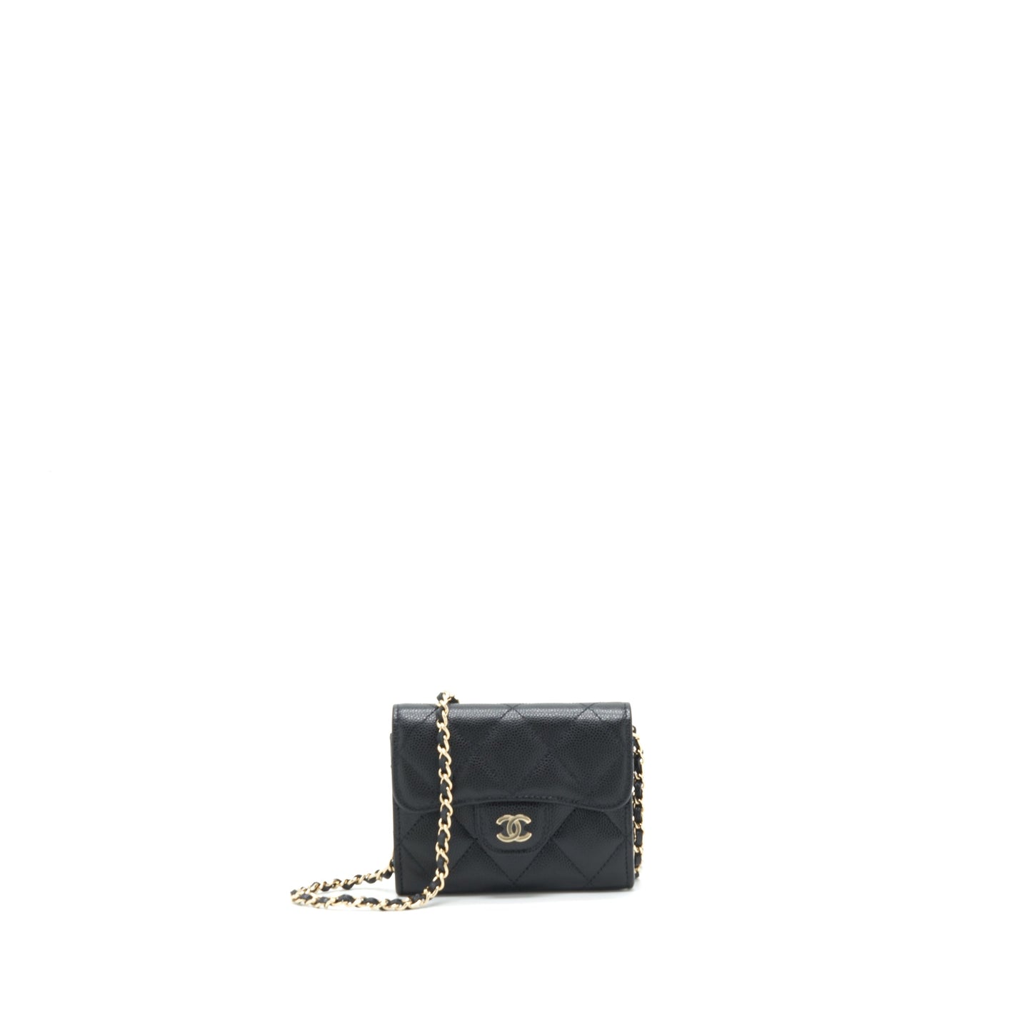 Chanel Mini Flap Card Holder With Chain Caviar Black L