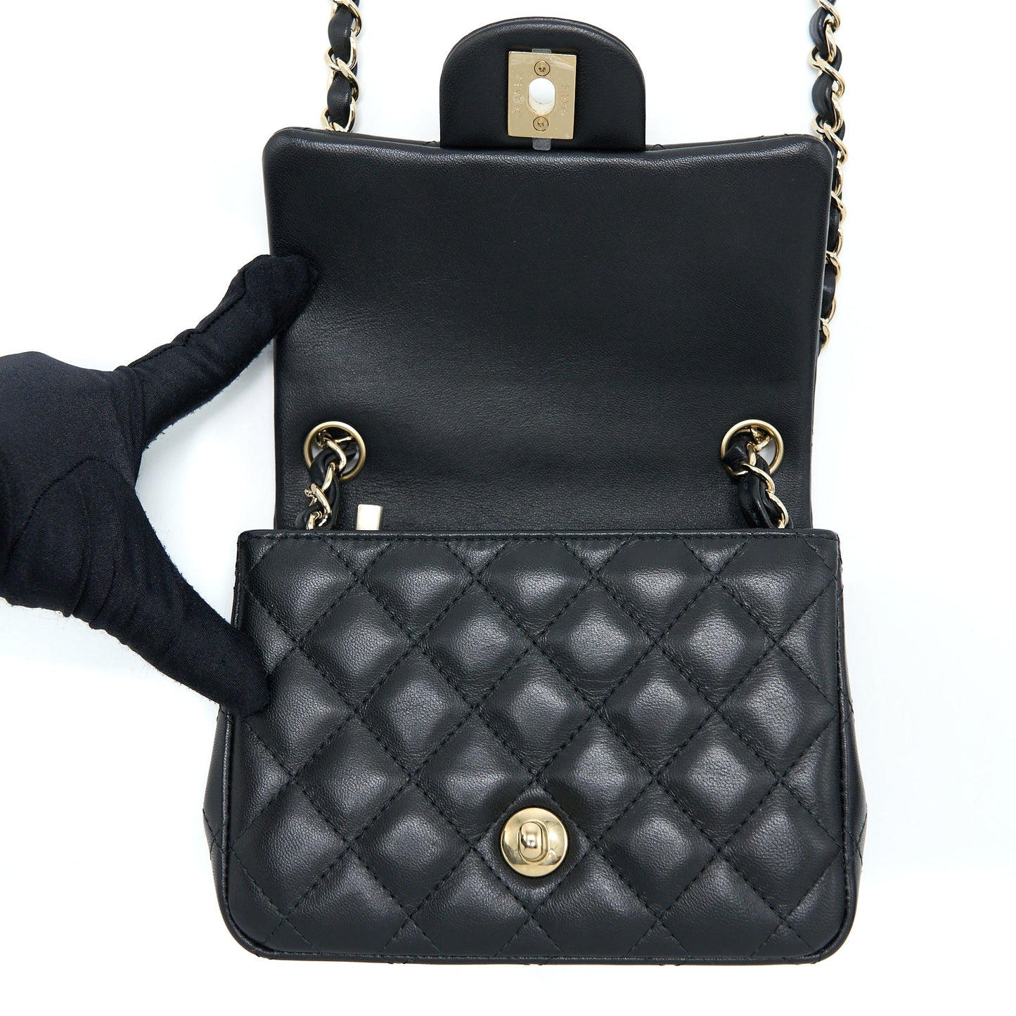 Chanel Classic Mini Square Flap Bag Lambskin Black L (Microchip)