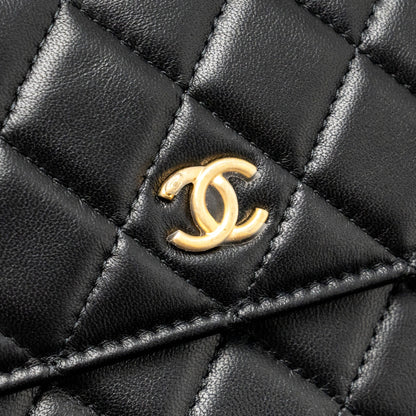 Chanel Pearl Crush Mini Flap Wallet with Chain Lambskin Black  (Microchip)