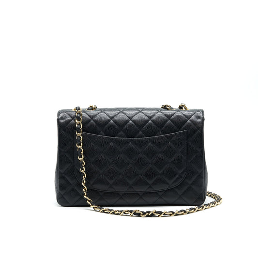 CHANEL CLASSIC JUMBO SINGLE FLAP BAG BLACK CAVIER