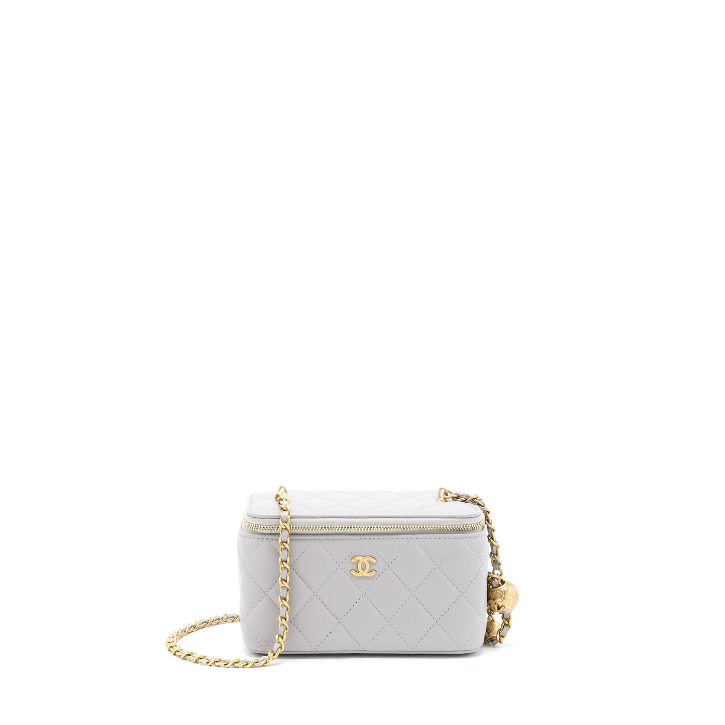 Chanel 22B Pearl Crush Long Vanity With Chain Lambskin Grey