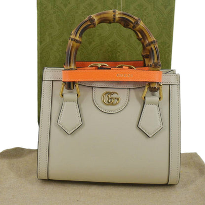 GUCCI Diana Bamboo Mini Leather Tote Bag White 655661