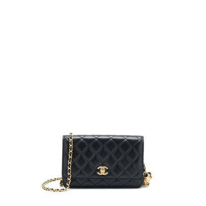 Chanel 22B Pearl Crush Wallet On Chain Lambskin Black  (Microchip)