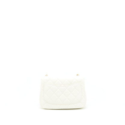 Chanel 22C Pearl Crush Mini Square Flap Bag Lambskin White