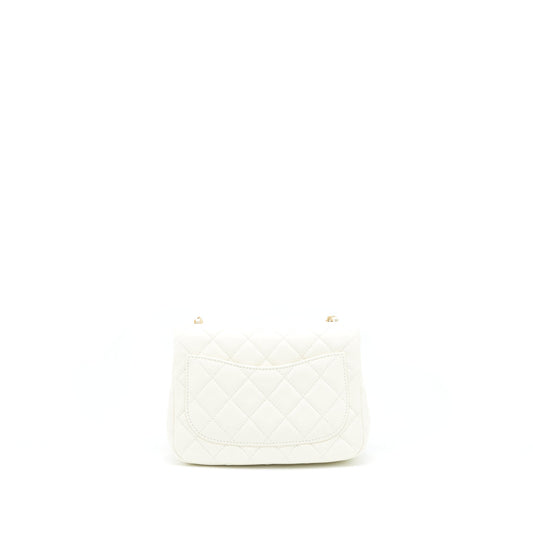 Chanel 22C Pearl Crush Mini Square Flap Bag Lambskin White