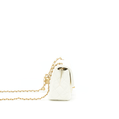 Chanel 22C Pearl Crush Mini Square Flap Bag Lambskin White