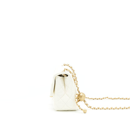 Chanel 22C Pearl Crush Mini Square Flap Bag Lambskin White
