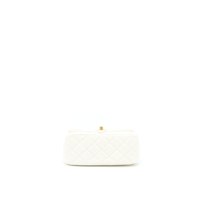 Chanel 22C Pearl Crush Mini Square Flap Bag Lambskin White