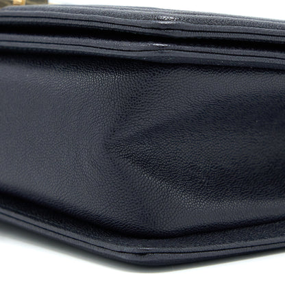 Chanel Medium Boy Bag Grained Calfskin Dark Blue L
