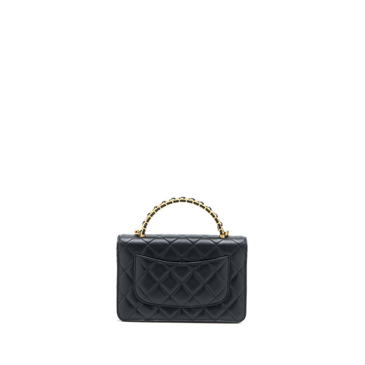 Chanel Detailed Top Handle Wallet on Chain Lambskin Black  (Microchip)