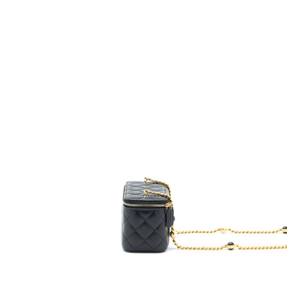 Chanel Long Vanity Detailed Gem Chain Lambskin Black  (Microchip)