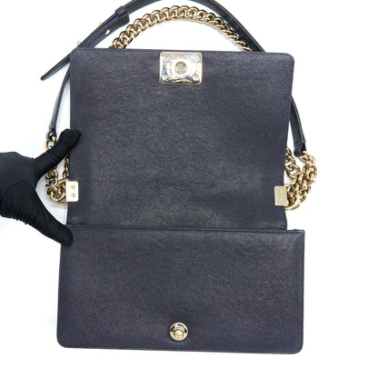 Chanel Medium Boy Bag Grained Calfskin Dark Blue L