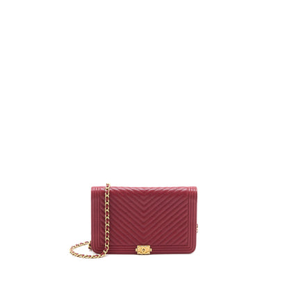 Chanel Boy Wallet On Chain Chevron Caviar Red Brushed