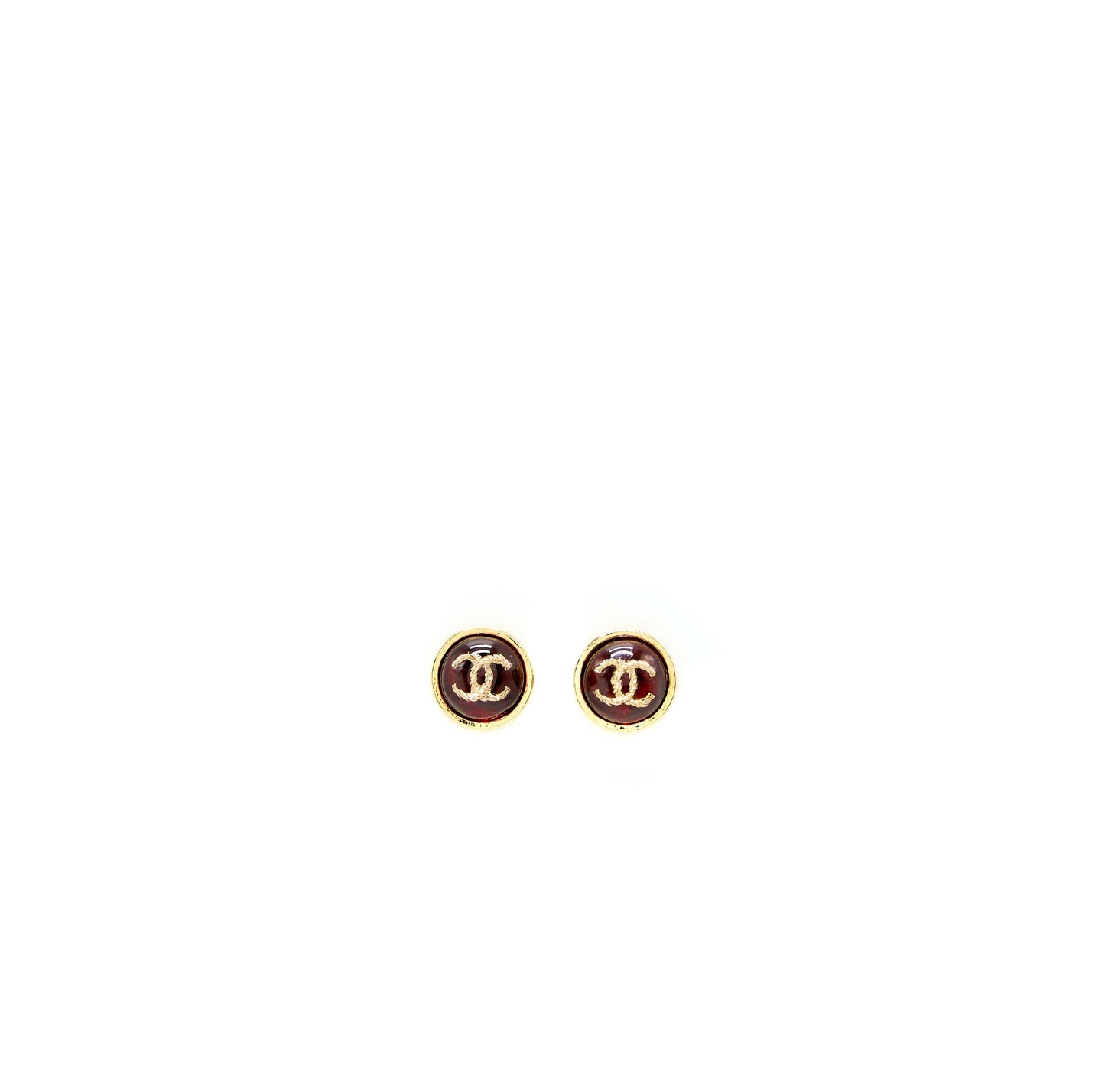 Chanel 22K Round With CC Earrings Ruby Gold Tone