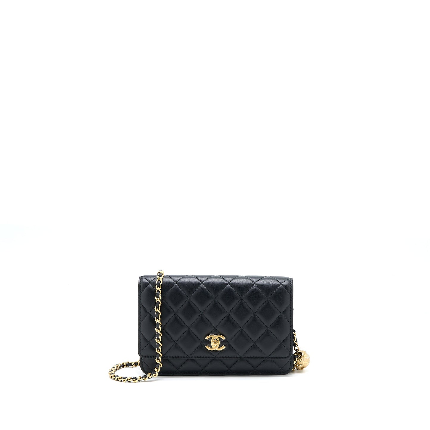 Chanel Pearl Crush Wallet On Chain Lambskin Black Brushed  (Microchip)