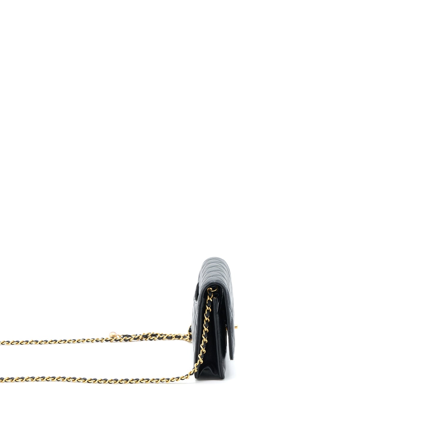 Chanel Pearl Crush Wallet On Chain Lambskin Black Brushed  (Microchip)
