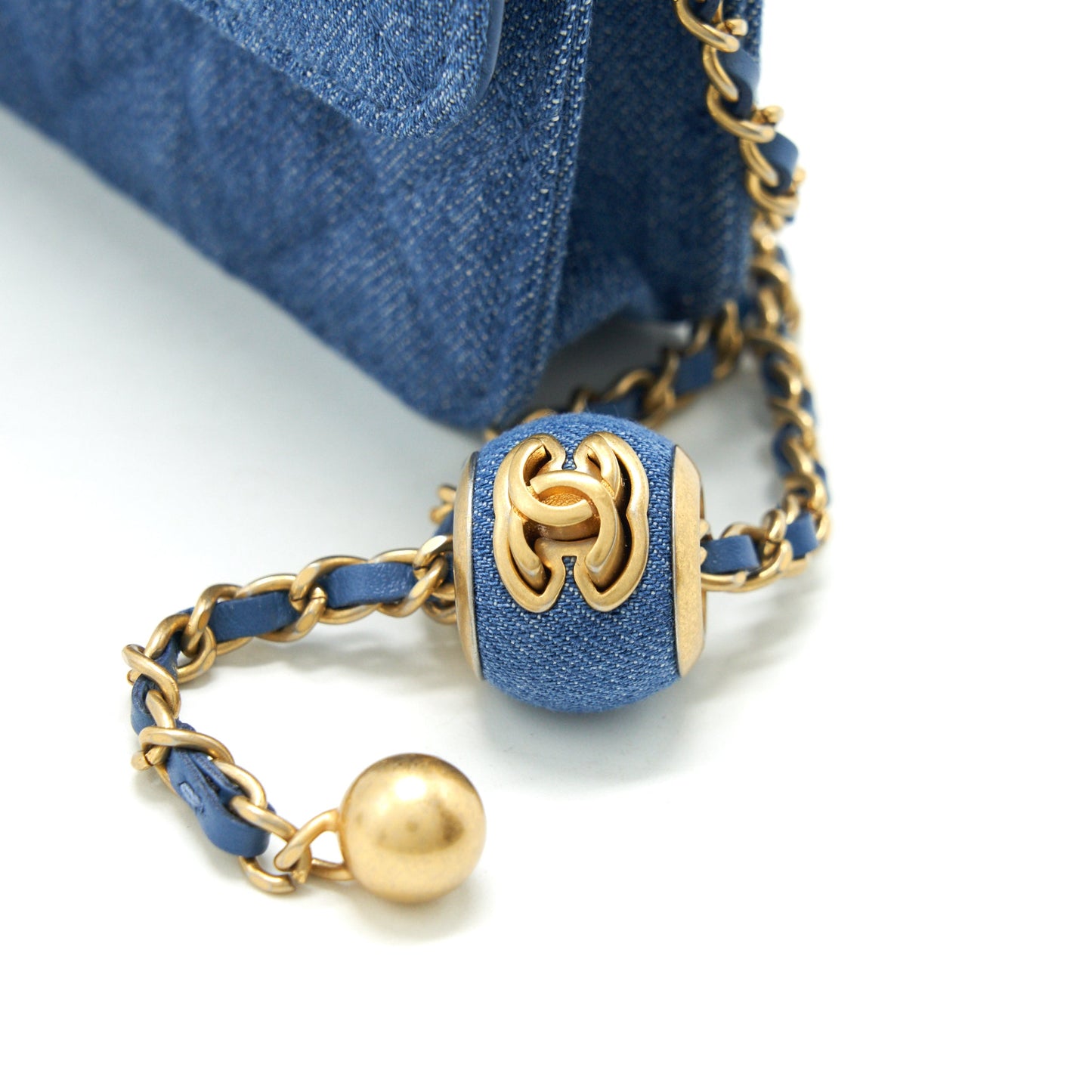 Chanel pearl crush mini flap belt bag denim