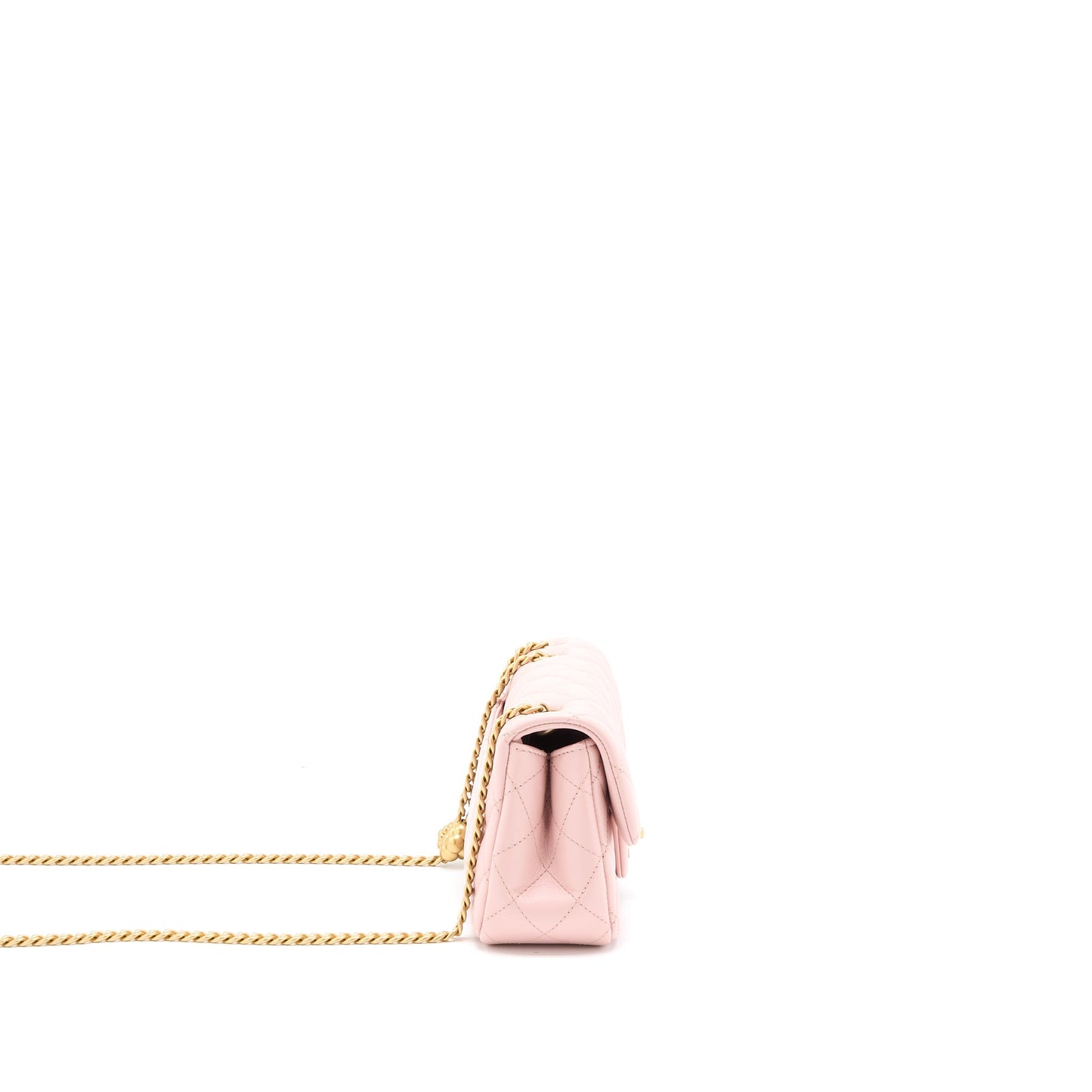 Chanel 23S Camellia Chain Mini Rectangular Flap Bag Lambskin Light Pink  (Microchip)