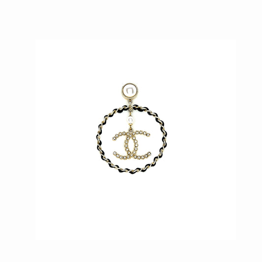 Chanel Giant Round CC Earring Black/Gold Tone