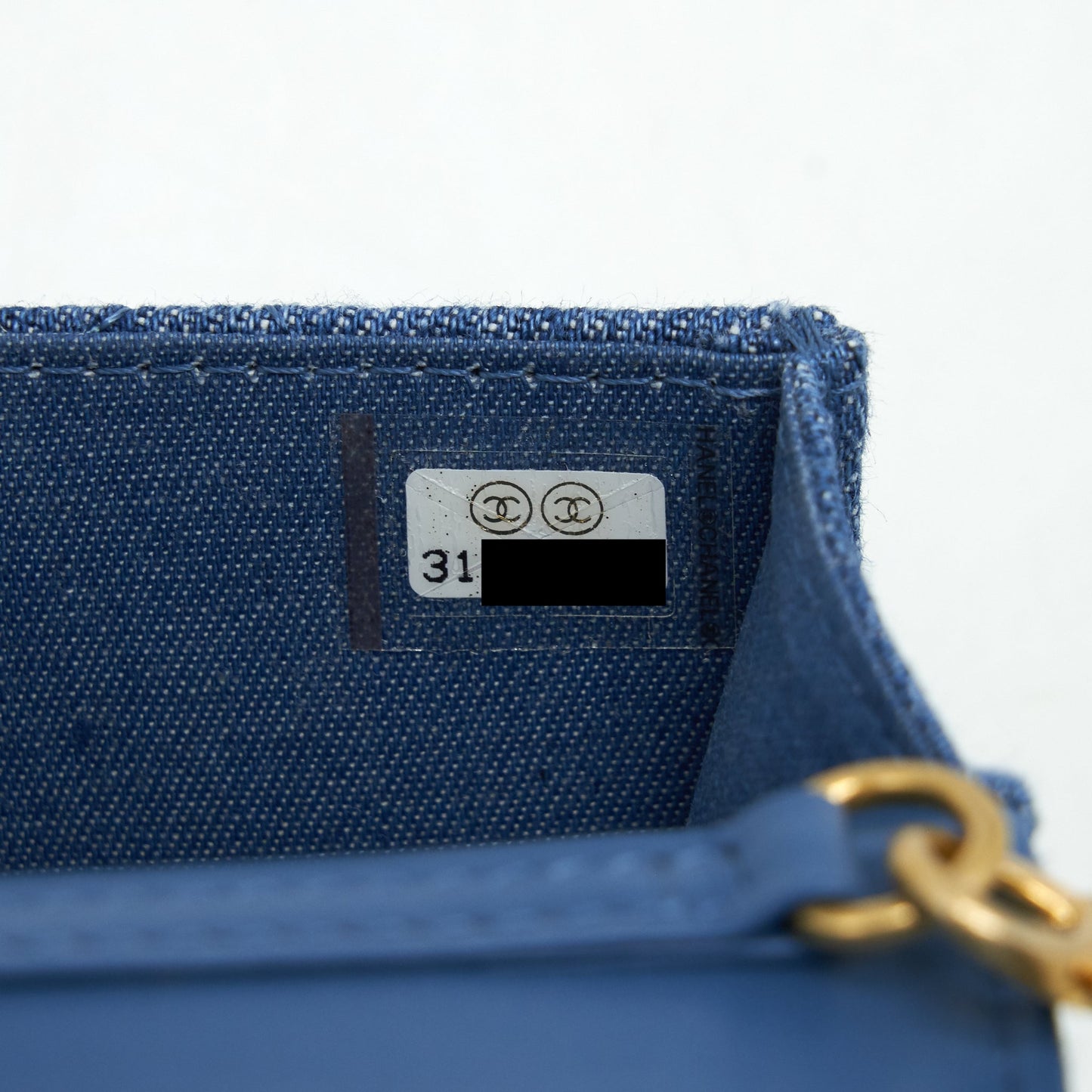 Chanel pearl crush mini flap belt bag denim