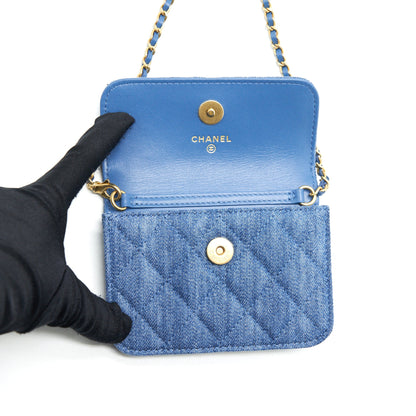 Chanel pearl crush mini flap belt bag denim