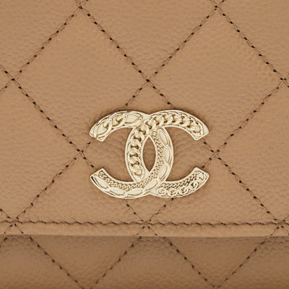 Chanel 22K Wallet On Chain Caviar Dark Beige L (Microchip)