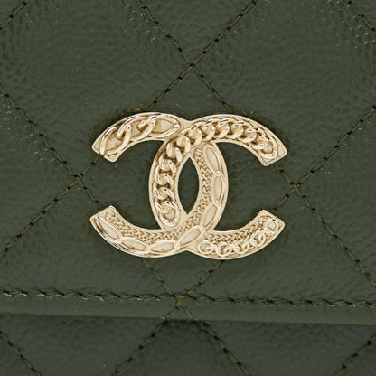 Chanel 22K Wallet On Chain Caviar Dark Green L (Microchip)