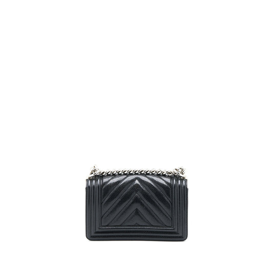 Chanel Small Chevron Boy Bag Shiny Grained Calfskin Black